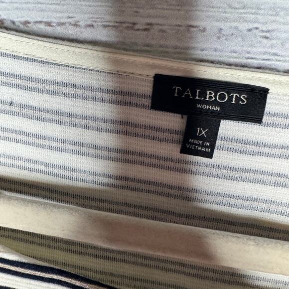 Talbots Ruffle Cuff Gold Stud Long Sleeved Striped Shirt 1X - Picture 3 of 4